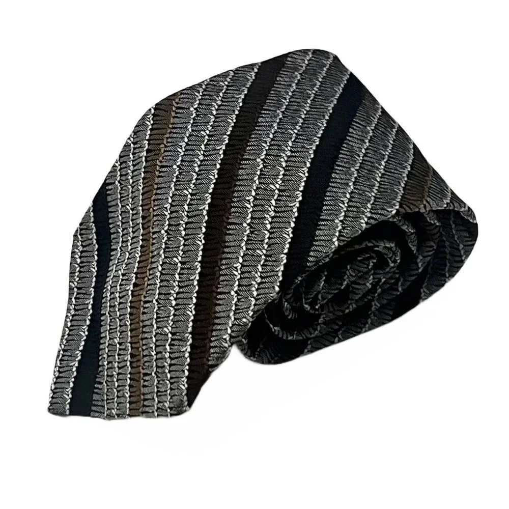 Paco Rabanne Paris Men’s Designer Tie Gray Black Striped Vintage Retro‎ Necktie